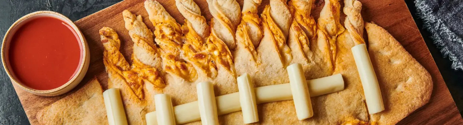 Buffalo Chicken Dip Football Breadsticks